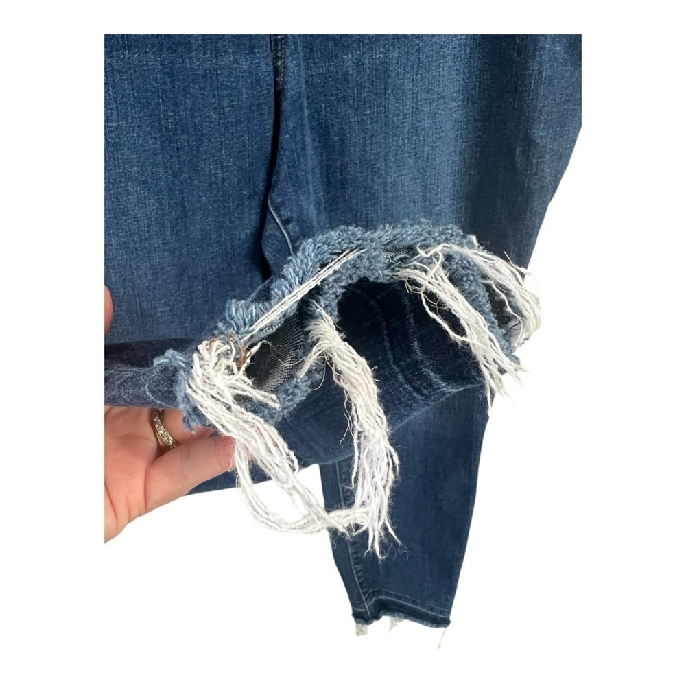 LOFT Plus High Rise Button Front Fray Hem Jeans Authentic Indigo Wash - Picture 8 of 15